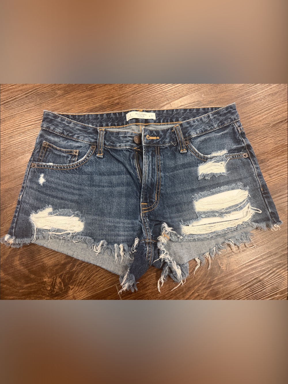 Abercrombie & Fitch Distressed Dark Blue Denim Cutoff Shorts